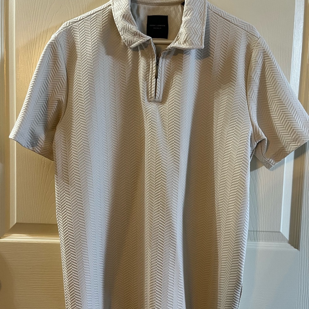 London Guide Men’s Polo Shirt Large Herringbone Chevron Pattern Taupe